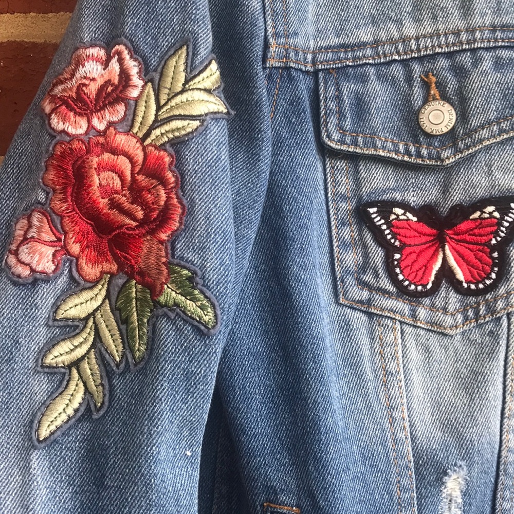 Denim Distressed Jean Pimkie Patch Jacket - Picture 2 of 8